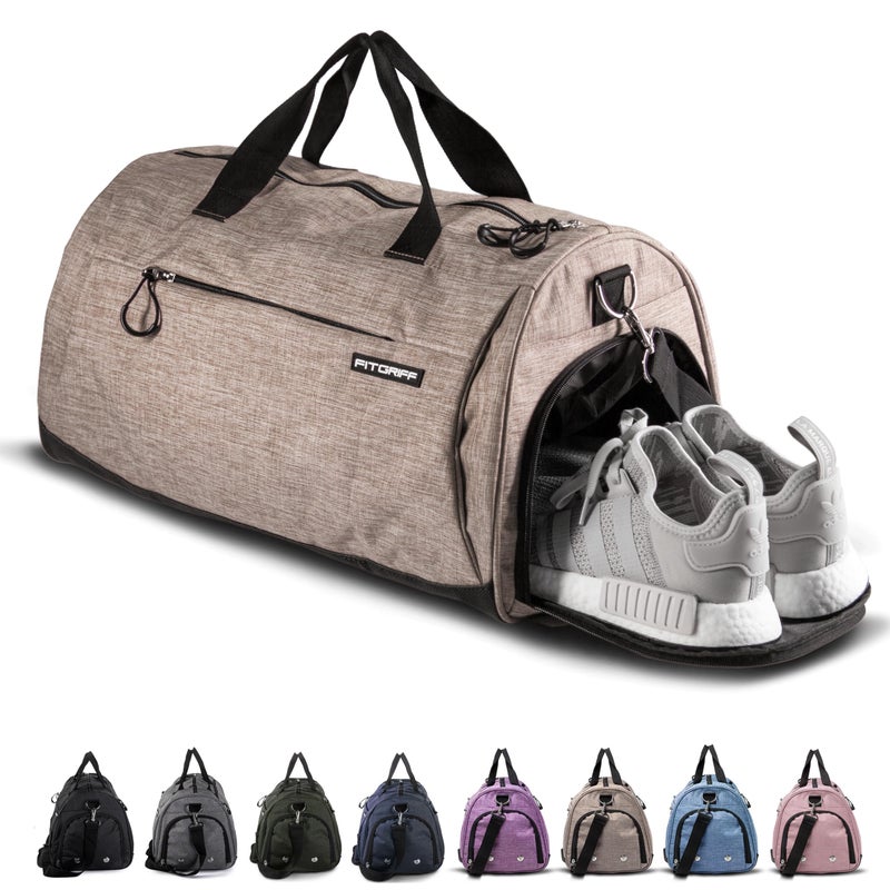 FitgriffÂ® Gym Bag for Men & Women with Shoe & Wet Compartment - Duffle Bag for Travel, Sports, Fitness & Workout (Sand, 23 x 12 x 12â€³ (Medium)) - Image 1